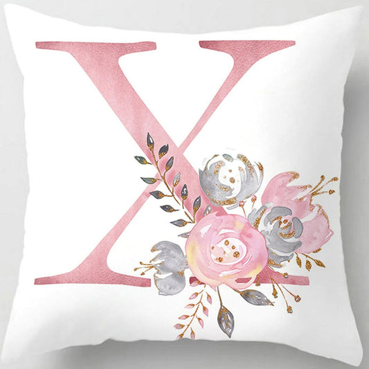 Pink Throw Pillow Covers Cute Alphabet Decorative Cushion Covers Square Letter Throw Pillows Protectors for Sofa Couch Bedroom Chair Home Decor 18 x 18 Inch(X)