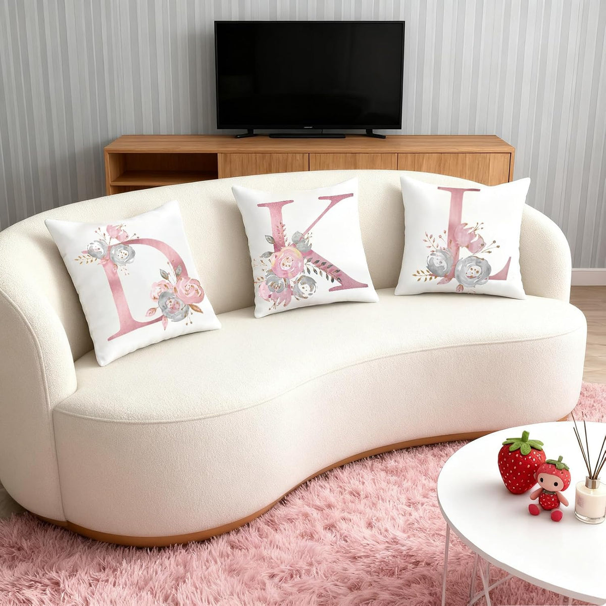 Pink Throw Pillow Covers Cute Alphabet Decorative Cushion Covers Square Letter Throw Pillows Protectors for Sofa Couch Bedroom Chair Home Decor 18 x 18 Inch(X)