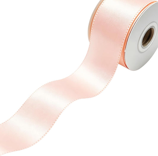 Satin Wired Ribbon 20 Yards, Multicolor, for Gift Wrapping, Wreaths, Garland, Christmas Tree Decoration, and Crafts (Peach, 1-1/2")