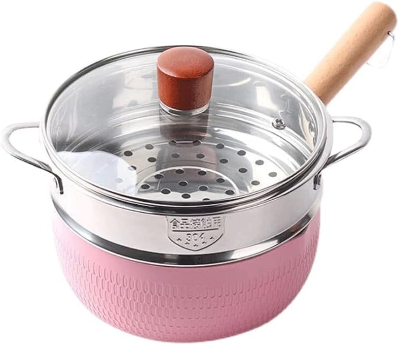 1.5Qt Saucepan Nonstick Sauce Pot with Glass Lid Soup Pan Stock Pot Pasta Pot Milk Pan with Wood Handle Cooking Pot Pan for Home Kitchen All Stove (Pink 01)