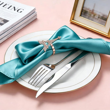 Rose Gold Eiffel Tower Napkin Rings Set of 6 Western Paris Napkin Rings for Valentine's Day Wedding Brithday Dining Decor,French Napkin Ring Holders for Holiday Family Party Table Setting