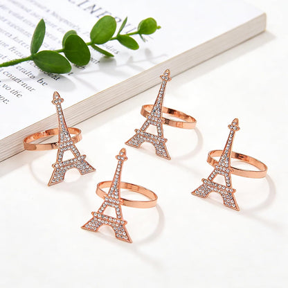 Rose Gold Eiffel Tower Napkin Rings Set of 6 Western Paris Napkin Rings for Valentine's Day Wedding Brithday Dining Decor,French Napkin Ring Holders for Holiday Family Party Table Setting