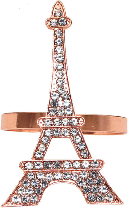 Rose Gold Eiffel Tower Napkin Rings Set of 6 Western Paris Napkin Rings for Valentine's Day Wedding Brithday Dining Decor,French Napkin Ring Holders for Holiday Family Party Table Setting