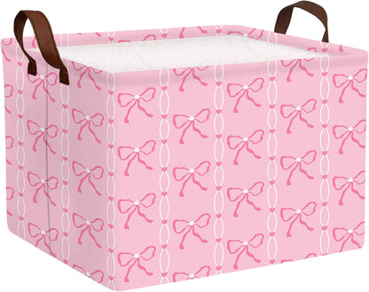 MYFLCOY Cute Baby Girl Bow Basket Kids Gift Storage Bin Large Toy Box with Handles Room Decor (Pink)