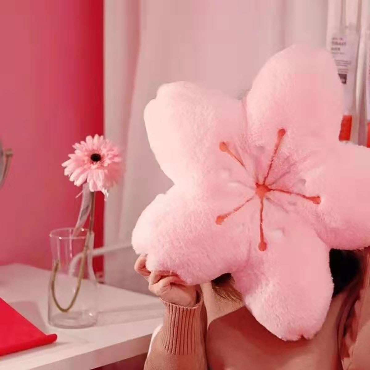 Cherry Blossom Plush Throw Pillow Living Room Sofa Pillow Flower Chair Cushion Throw Pillow (15.74 * 15.74, Pink)