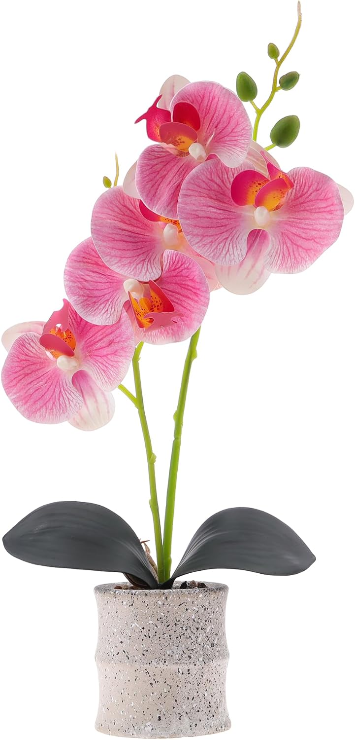 16.5 Inch Pink Artificial Orchid Flowers in Pot, Fake Orchid Plant