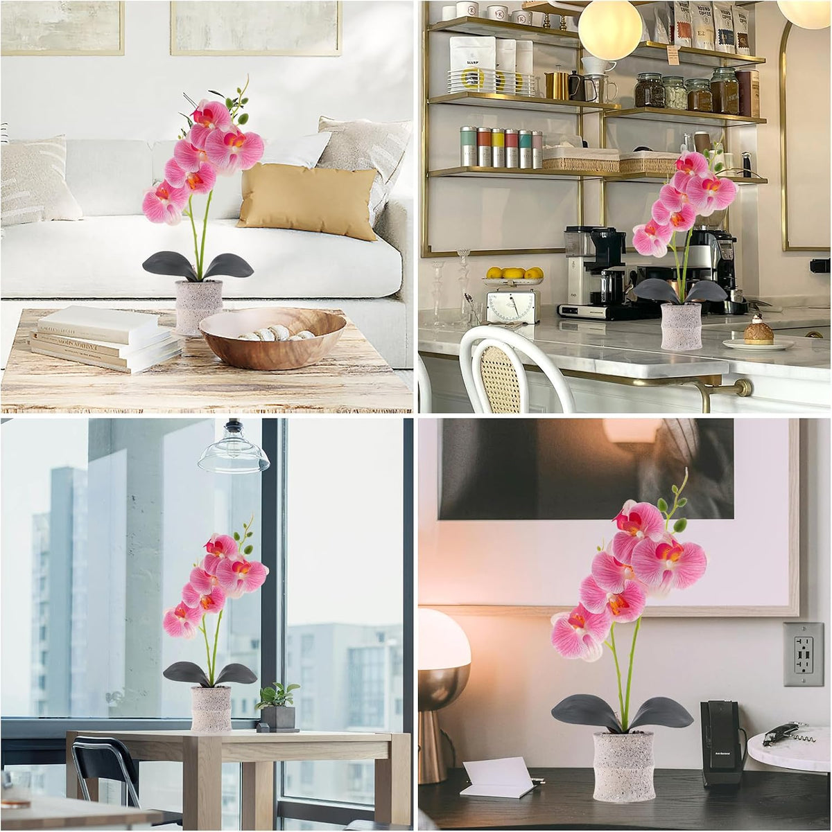 16.5 Inch Pink Artificial Orchid Flowers in Pot, Fake Orchid Plant