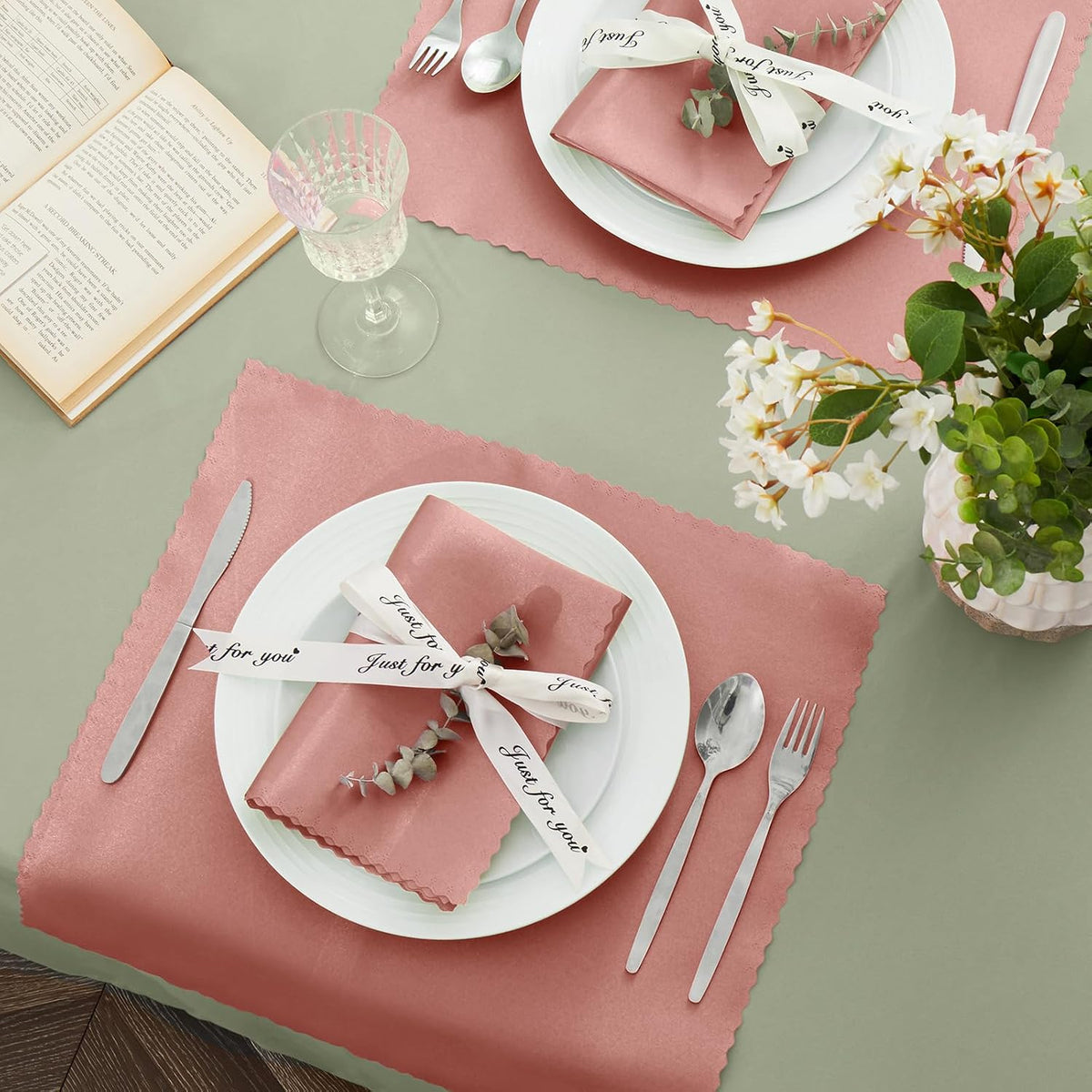100 Pack Rose Gold Scalloped Satin Napkins 17x17 Inch Wedding