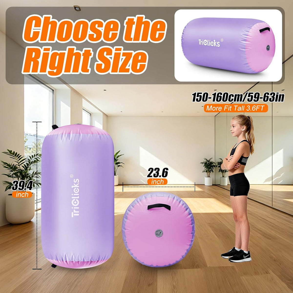 Gymnastics Barrel Inflatable Air Roller Barrel Tumble Track Equipment Octagon Mat for Backhandspring Trainer Yoga Cheerleading Home Use Gym Without Pump