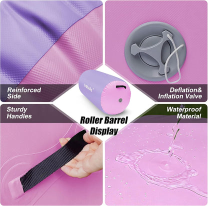 Gymnastics Barrel Inflatable Air Roller Barrel Tumble Track Equipment Octagon Mat for Backhandspring Trainer Yoga Cheerleading Home Use Gym Without Pump