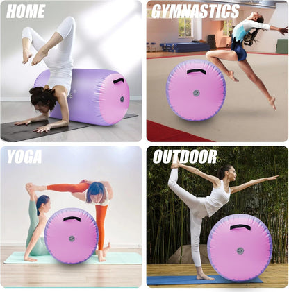 Gymnastics Barrel Inflatable Air Roller Barrel Tumble Track Equipment Octagon Mat for Backhandspring Trainer Yoga Cheerleading Home Use Gym Without Pump