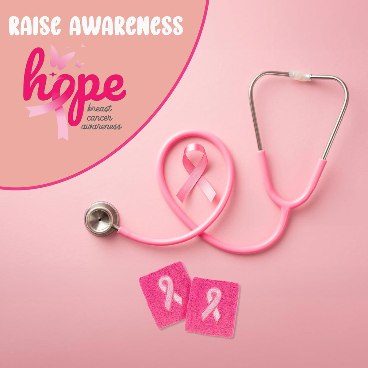 24 Pack Breast Cancer Awareness Wristbands Pink Ribbon Sports Sweatband Men Women Bulk