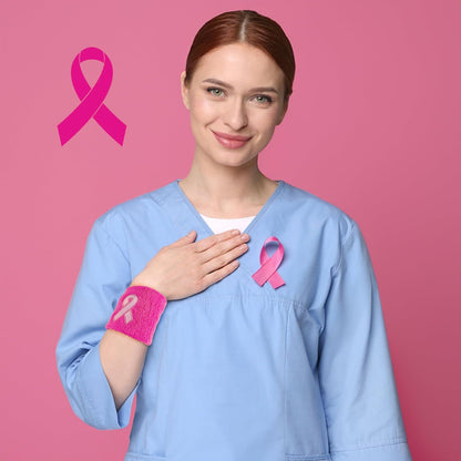 24 Pack Breast Cancer Awareness Wristbands Pink Ribbon Sports Sweatband Men Women Bulk