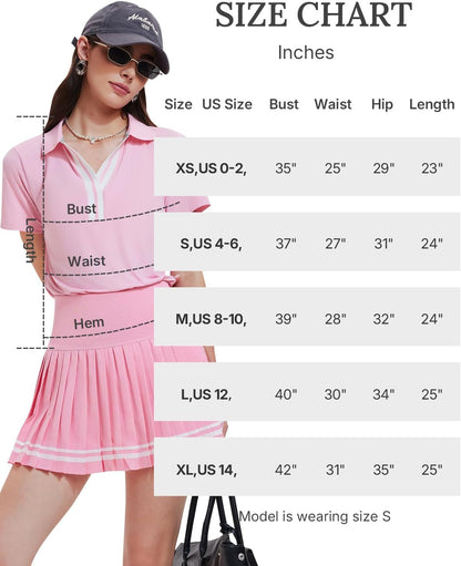 Women 2 Piece Tennis Skirt Set Pleated Golf Outfit, Polo V-Neck Athletic Dress Alternative Skort Set for Pickleball Pockets