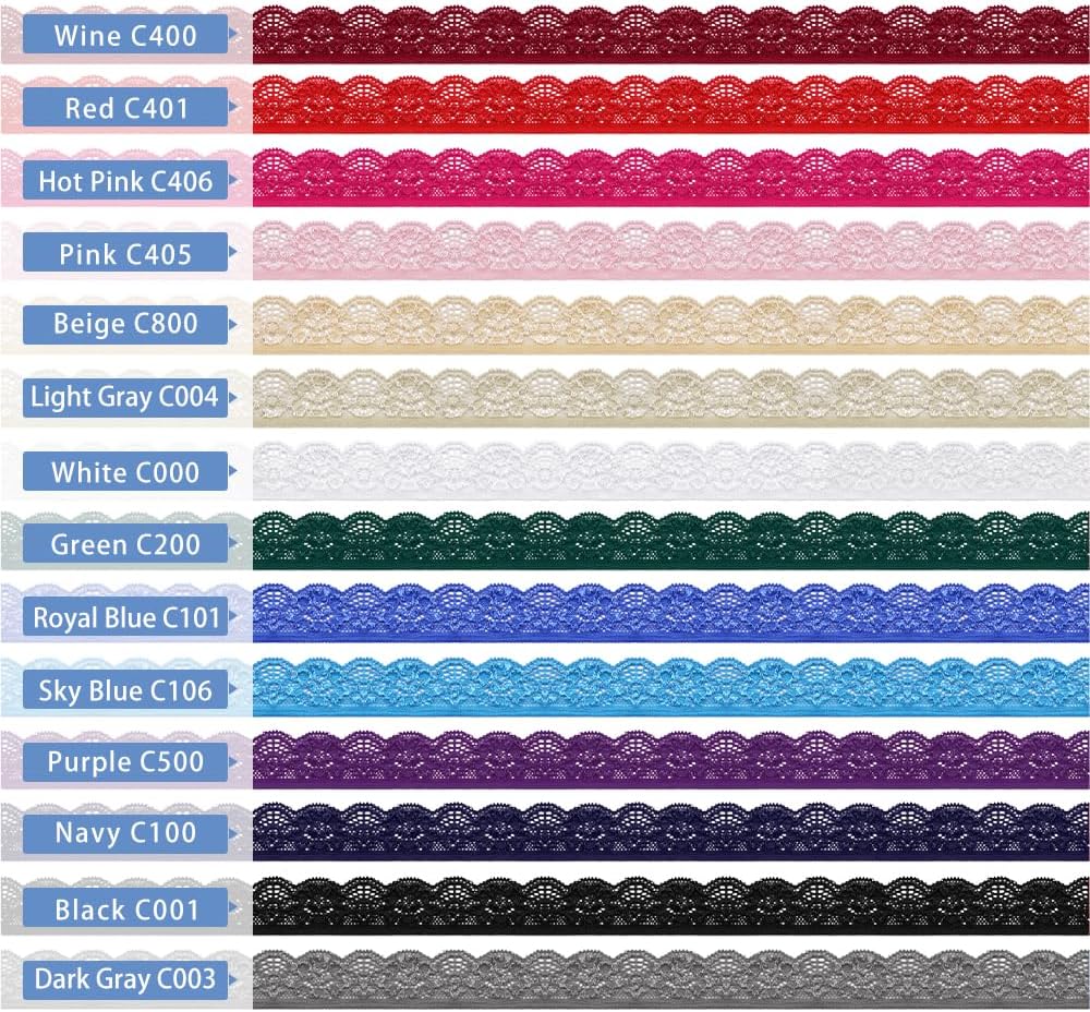 10 Yards 1" Wide Lace Elastic Trim Lace Ribbon Flower Edge Trimming for Sewing Craft Wedding Party Decor Clothes (Pink)