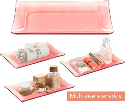 Bathroom Accessories Set, 4 Pcs Pink Glass Bathroom Accessories Sets Complete w/Lotion Soap Dispenser, Toothbrush Holder, Apothecary Jar, Vanity Tray, Bathroom Decor, Gift for Home Apartment