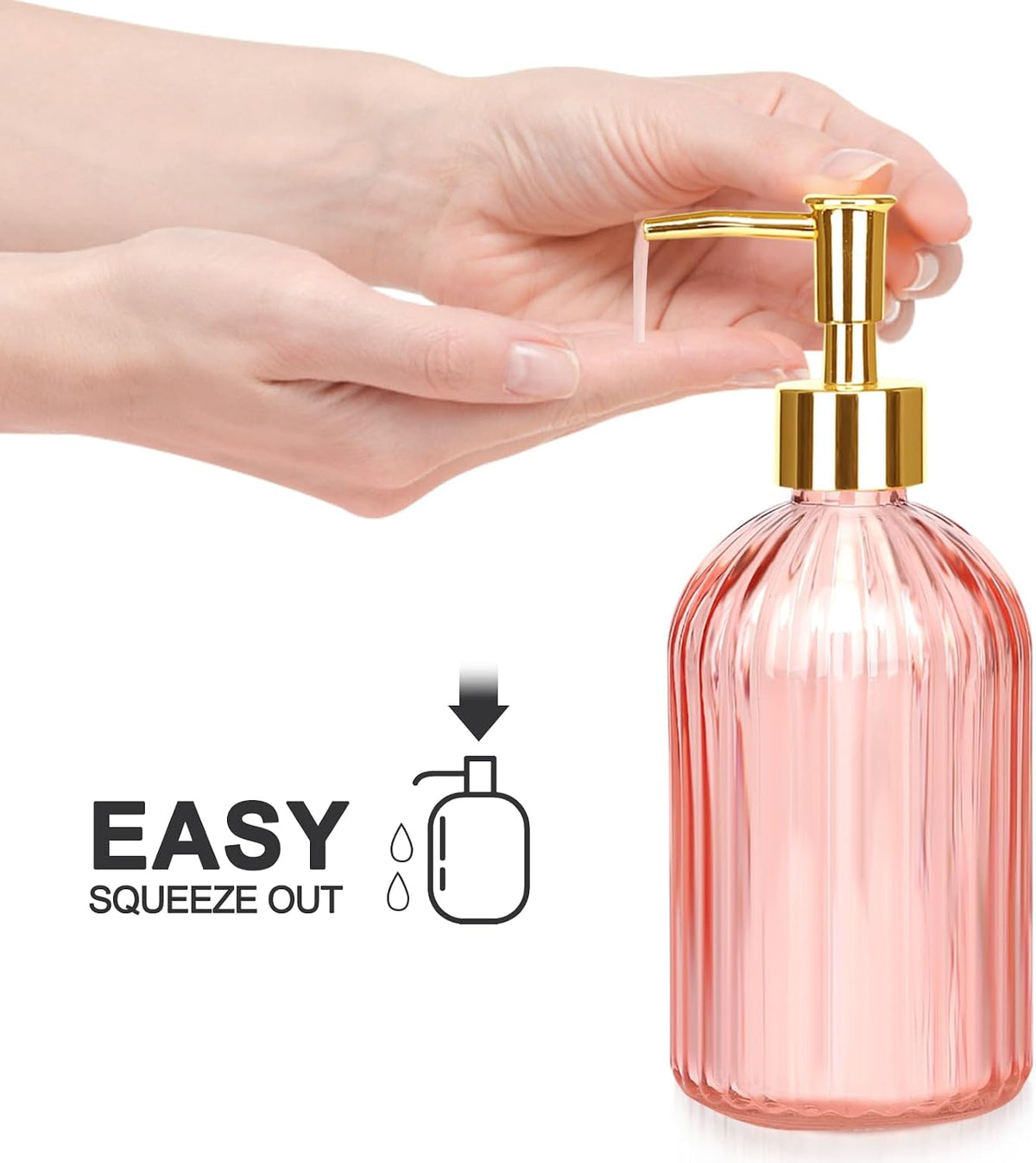 Bathroom Accessories Set, 4 Pcs Pink Glass Bathroom Accessories Sets Complete w/Lotion Soap Dispenser, Toothbrush Holder, Apothecary Jar, Vanity Tray, Bathroom Decor, Gift for Home Apartment
