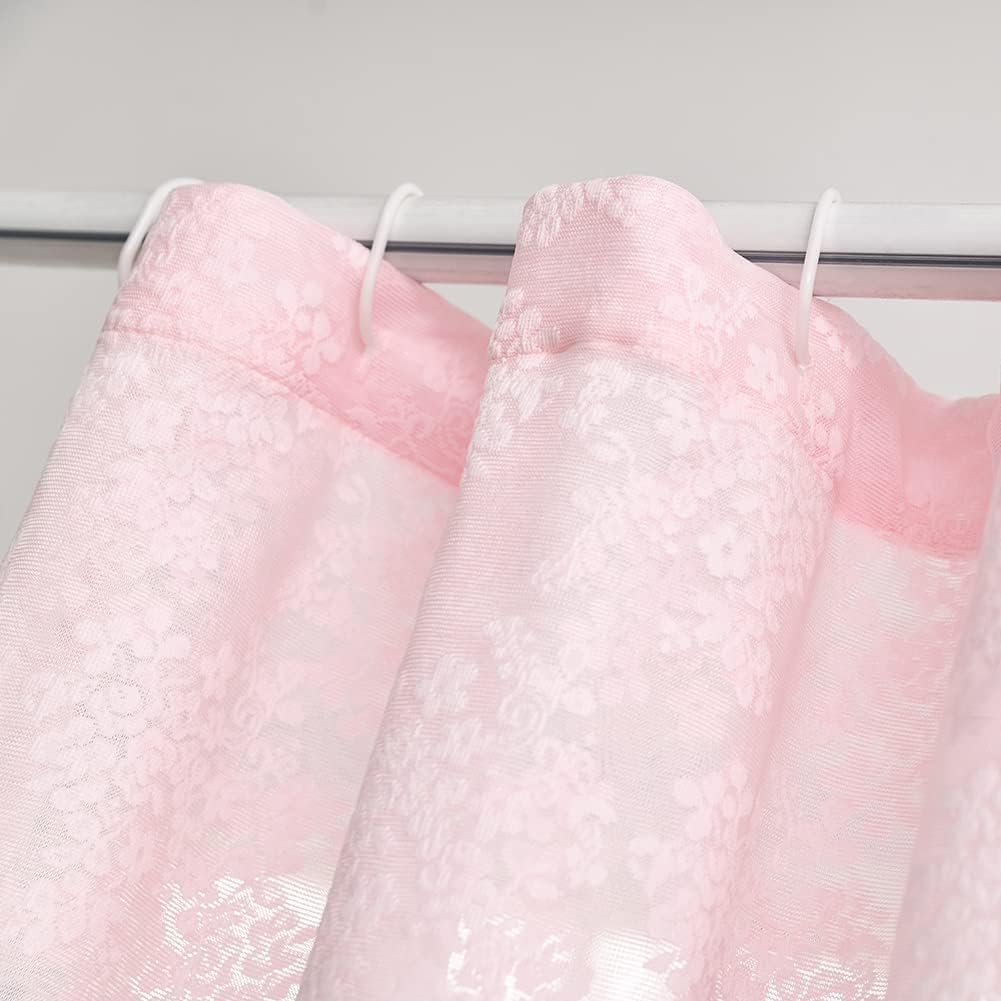 Pink Lace Shower Curtain 36x72, Cute Girly Half Size with Attached Valance