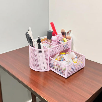 Desktop Organizer with Pencil Pen Holder and Accessories Offering 8 Compartments and 1 Drawer for Home, School and Office. (Cherry Blossom Pink)