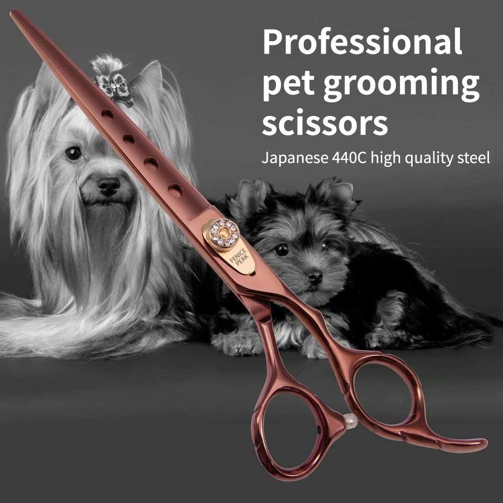 Dog Grooming Scissors Pet Cutting Scissors Professional Dog Scissors for Grooming Shears for Dogs and Cats 440C Japanese Stainless Steel Dog Trimming Shear Edge Scissors(7'')