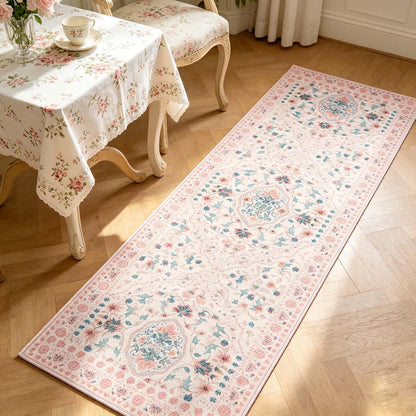 Pink Runner Rug for Hallway 2x6, Washable Runner Rug Non Slip, Soft Low Pile Floral Rug for Bedroom, Bedside and Entryway