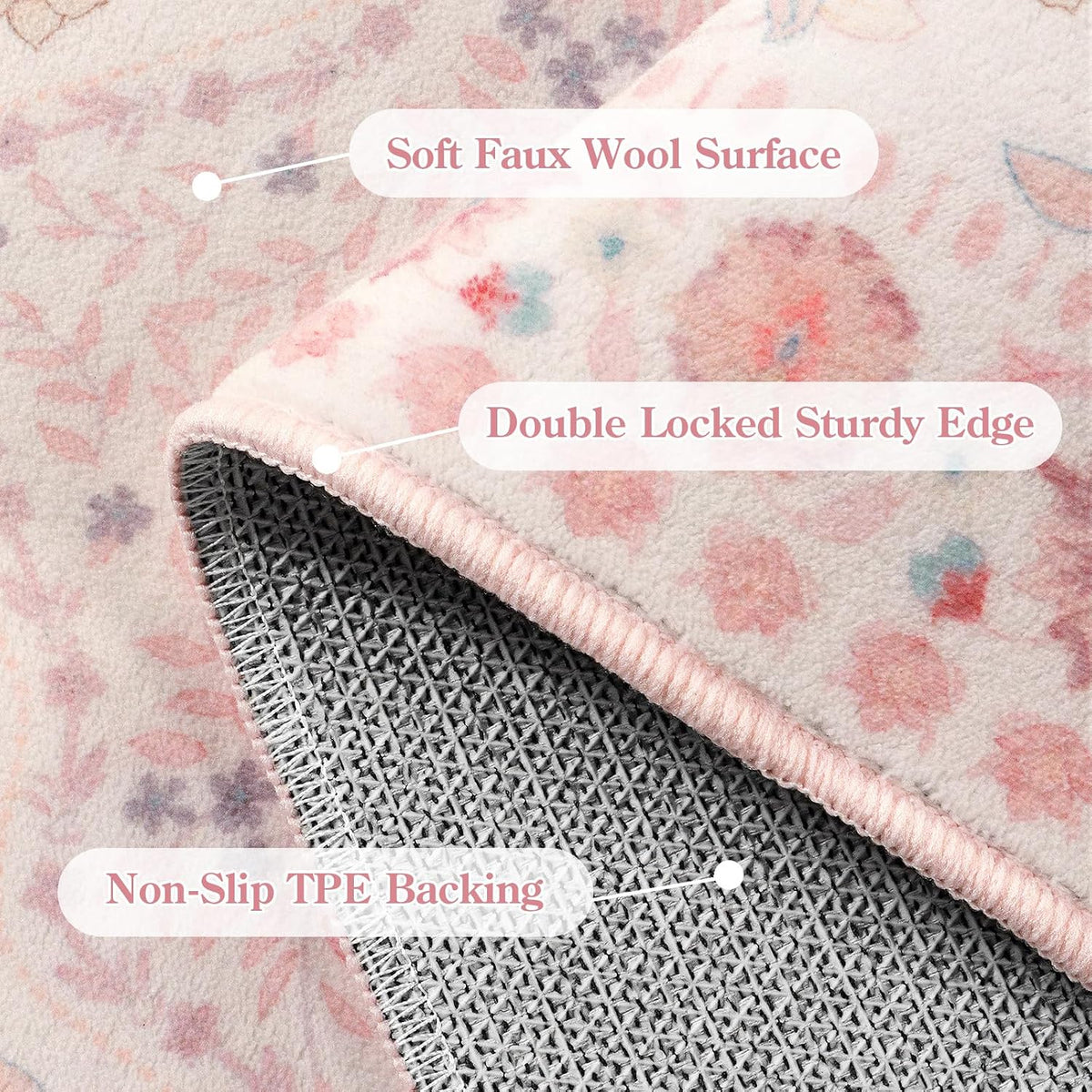 Pink Runner Rug for Hallway 2x6, Washable Runner Rug Non Slip, Soft Low Pile Floral Rug for Bedroom, Bedside and Entryway