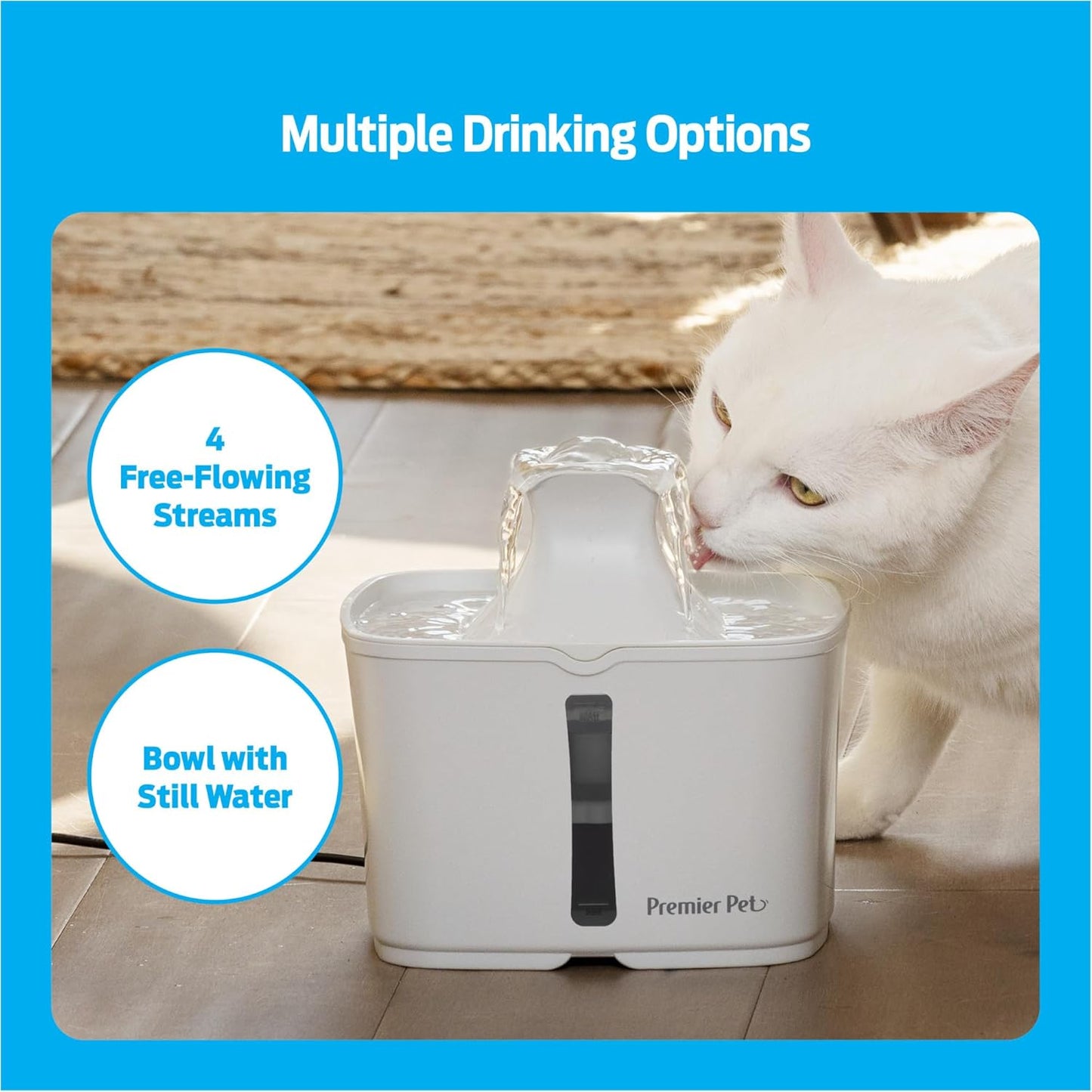 Premier Pet 60 oz. Pet Fountain Automatic Water Fountain for Dogs & Cats