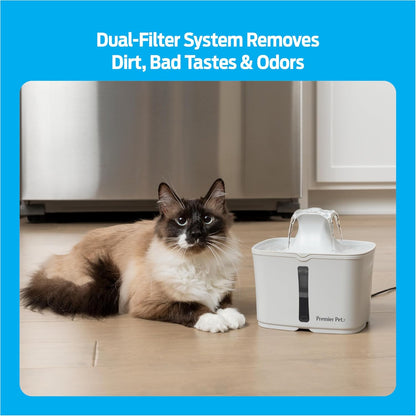 Premier Pet 60 oz. Pet Fountain Automatic Water Fountain for Dogs & Cats