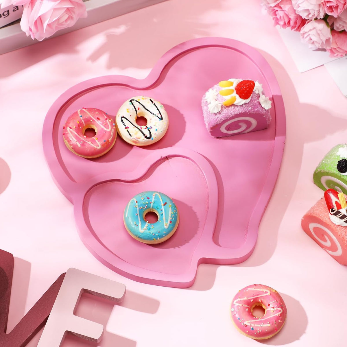 Heart Shaped Plates Cheese Board Charcuterie Boards 9 inch Wood Serving Platters and Trays Salad Plate Dinner Plate Cake Plate Decorative Tray(Pink)