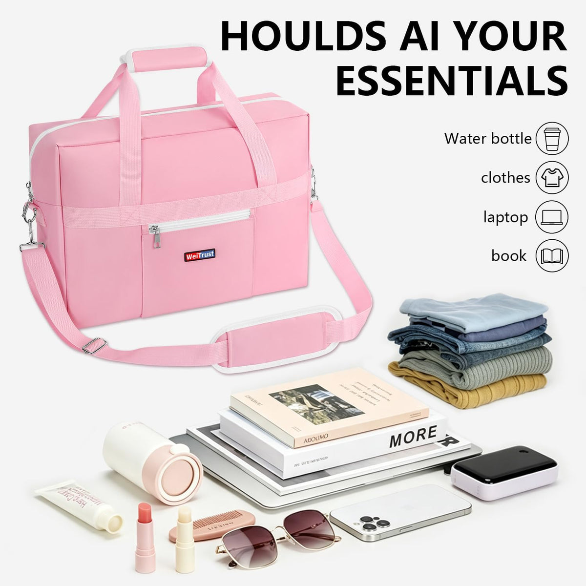 Gym Bag for Women Men, Water-Resistant Duffle Bag for Travel Sports, Lightweight Carry On Bag with Handles and Detachable Shoulder Strap