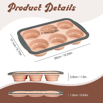 Silicone Muffin Pans for Baking with Metal Frame, 6-Cup Silicone Muffin Pan, Non-BPA Nonstick Coating, Easy Release & Clean, Oven & Dishwasher Safe, Versatile for Baking, Custards & Cupcakes(Pink)