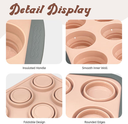 Silicone Muffin Pans for Baking with Metal Frame, 6-Cup Silicone Muffin Pan, Non-BPA Nonstick Coating, Easy Release & Clean, Oven & Dishwasher Safe, Versatile for Baking, Custards & Cupcakes(Pink)