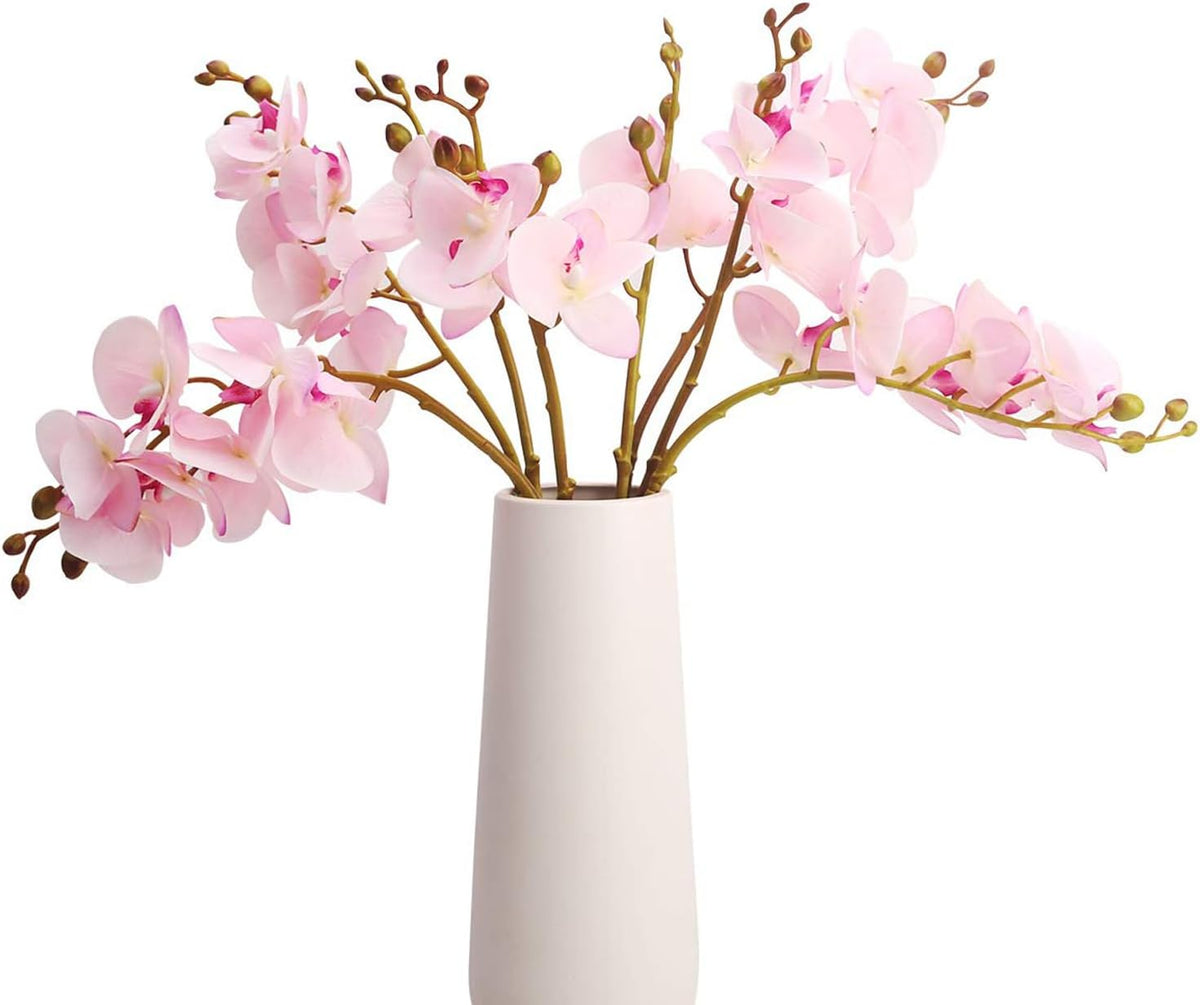 Artificial Orchid Faux Flowers Butterfly Orchid 4 Pcs Real Touch Double Branch Silk Flowers (No Vase) for Wedding Home Party Hotel Yard Decoration Restaurant Patio Festive Furnishing (Pink)