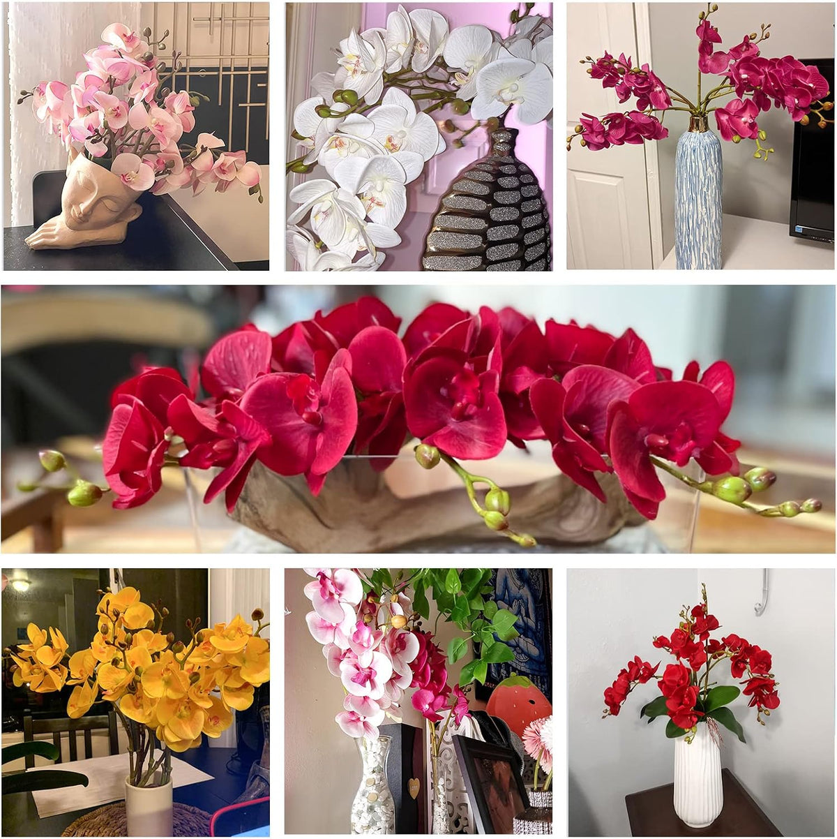 Artificial Orchid Faux Flowers Butterfly Orchid 4 Pcs Real Touch Double Branch Silk Flowers (No Vase) for Wedding Home Party Hotel Yard Decoration Restaurant Patio Festive Furnishing (Pink)