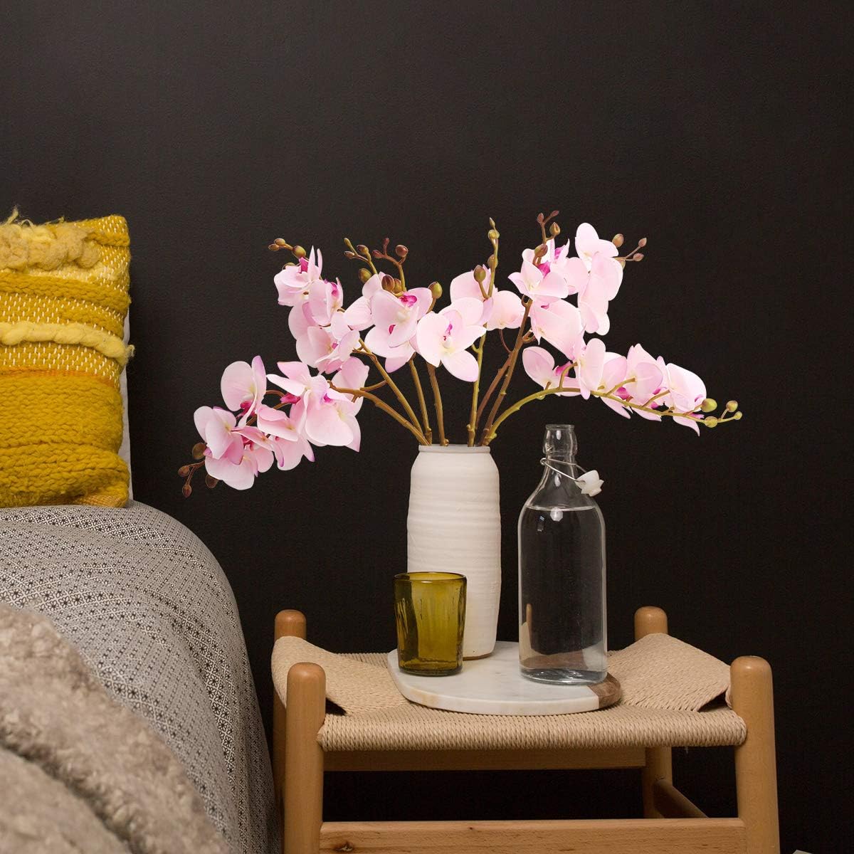 Artificial Orchid Faux Flowers Butterfly Orchid 4 Pcs Real Touch Double Branch Silk Flowers (No Vase) for Wedding Home Party Hotel Yard Decoration Restaurant Patio Festive Furnishing (Pink)