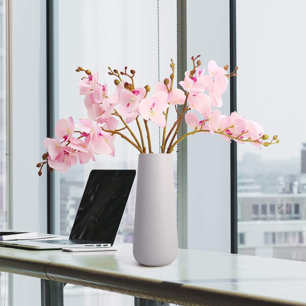 Artificial Orchid Faux Flowers Butterfly Orchid 4 Pcs Real Touch Double Branch Silk Flowers (No Vase) for Wedding Home Party Hotel Yard Decoration Restaurant Patio Festive Furnishing (Pink)