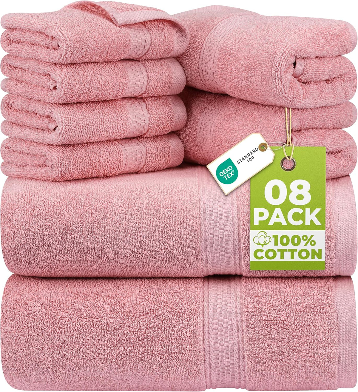 8 Piece Majestic Plush Luxury Towel Set, Cotton, Dusty Pink