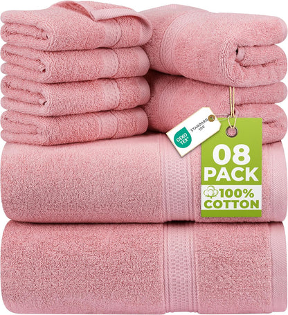 8 Piece Majestic Plush Luxury Towel Set, Cotton, Dusty Pink