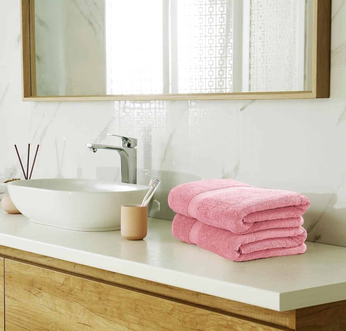 8 Piece Majestic Plush Luxury Towel Set, Cotton, Dusty Pink