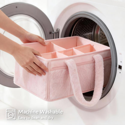 Soft Baby Diaper Caddy Organizer, Nursery Storage Basket with Removable Divider, Portable Baby Diapers Basket, Gifts for New Parent, Baby Shower (Light Pink)