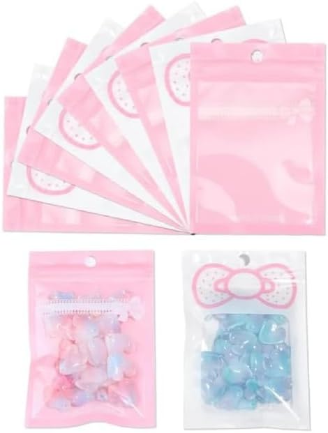 20PCS Cute Pink Jewelry Bags ，Bow Tie Candy Cookies Packing Bags Ornament Beads Storage Pouches Gifts Wrap Cellophane Bags Snack Bag Mylar For Display Storage Small Business Supplies (White-12*18cm)