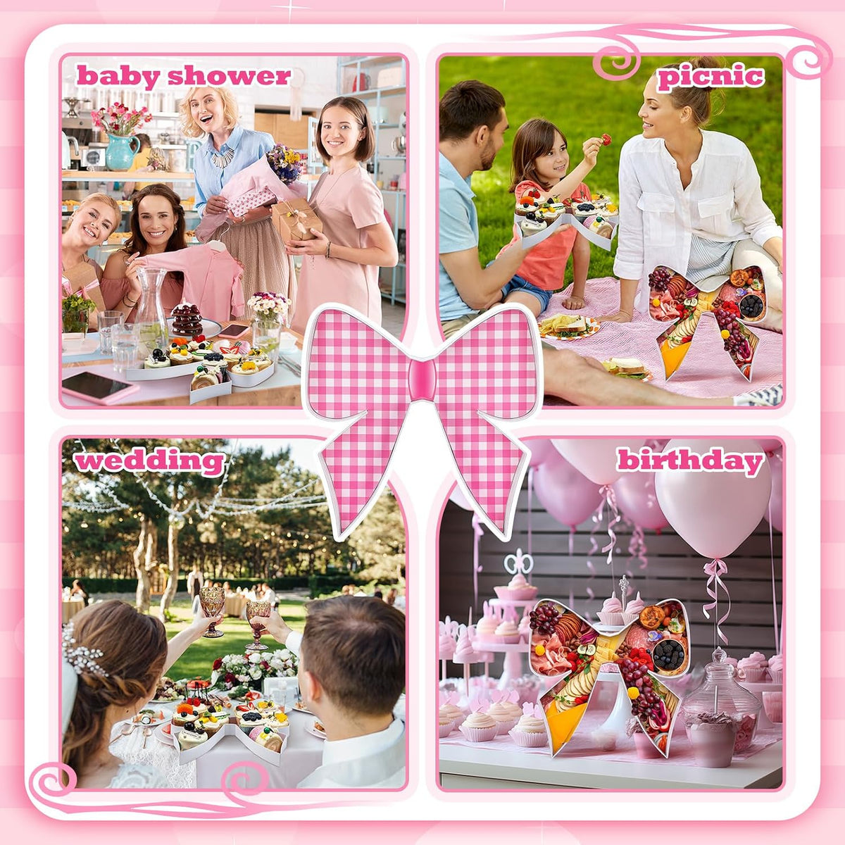1 Pcs Pink Bow Party Decorations Disposable Bowtie Charcuterie Board for Baby Shower Baby Birthday Food Bow Tray Girl Coquette Serving Charcuterie Letter Fillable Plate for Wedding Supplies