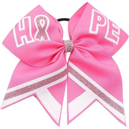 Breast Cancer Cheer Bows Hair Ties Pink Ribbon Hair Rubber Band Ponytail Holder Glitter Elastic Hair Bow Ties for Women Breast Cancer Awareness Hair Accessories