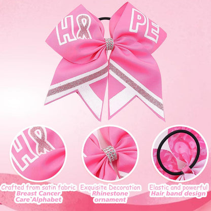 Breast Cancer Cheer Bows Hair Ties Pink Ribbon Hair Rubber Band Ponytail Holder Glitter Elastic Hair Bow Ties for Women Breast Cancer Awareness Hair Accessories