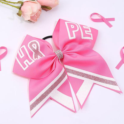 Breast Cancer Cheer Bows Hair Ties Pink Ribbon Hair Rubber Band Ponytail Holder Glitter Elastic Hair Bow Ties for Women Breast Cancer Awareness Hair Accessories