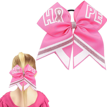 Breast Cancer Cheer Bows Hair Ties Pink Ribbon Hair Rubber Band Ponytail Holder Glitter Elastic Hair Bow Ties for Women Breast Cancer Awareness Hair Accessories
