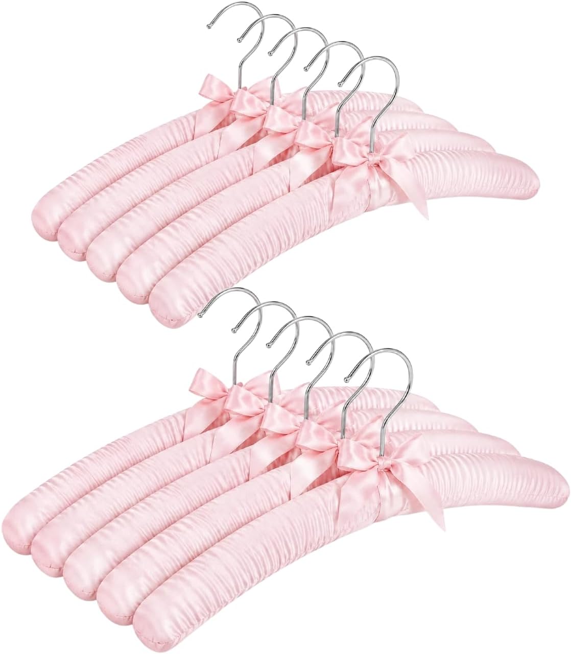 10 Pcs Satin Padded Hangers for Women Clothing, Sweater Hangers No Bump，Anti Slip Cushioned Hangers for Sweaters, for Clothes Sweaters Dresses Suits (10, Light Pink)