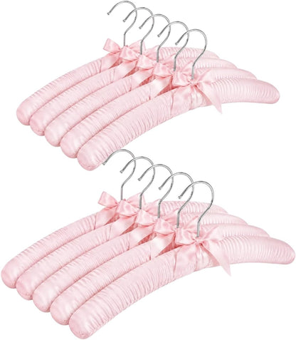 10 Pcs Satin Padded Hangers for Women Clothing, Sweater Hangers No Bump，Anti Slip Cushioned Hangers for Sweaters, for Clothes Sweaters Dresses Suits (10, Light Pink)