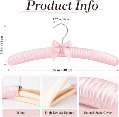 10 Pcs Satin Padded Hangers for Women Clothing, Sweater Hangers No Bump，Anti Slip Cushioned Hangers for Sweaters, for Clothes Sweaters Dresses Suits (10, Light Pink)