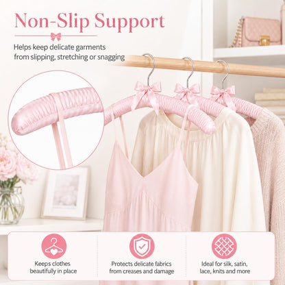 10 Pcs Satin Padded Hangers for Women Clothing, Sweater Hangers No Bump，Anti Slip Cushioned Hangers for Sweaters, for Clothes Sweaters Dresses Suits (10, Light Pink)